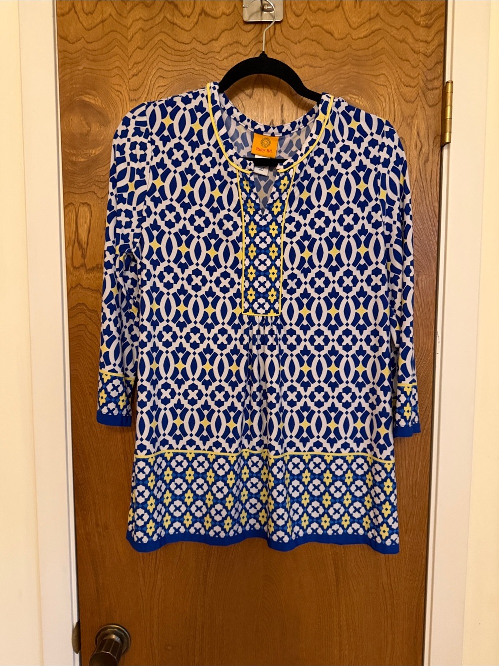 Ruby Rd. Blue, White & Yellow Geometric Tunic